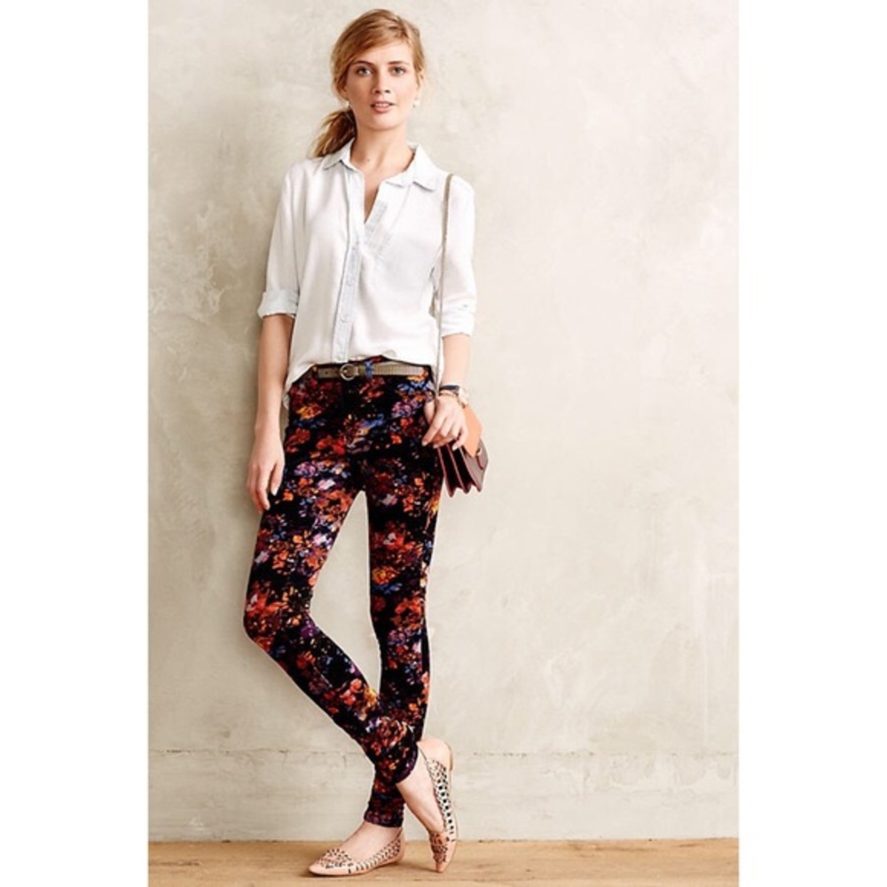 Pilcro and the Letterpress Floral Skinny Pants - Black and Red
